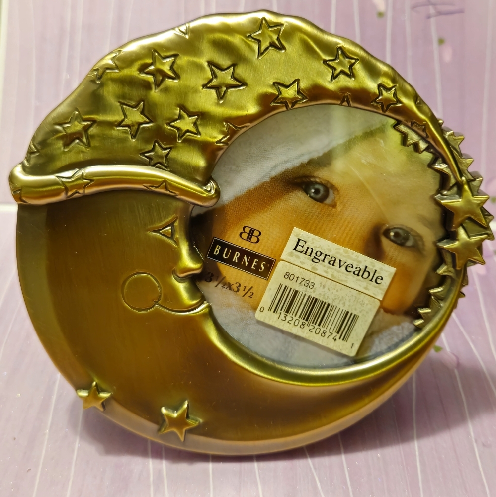 Beautiful Brass Goodnight Moon with Stars Picture Frame